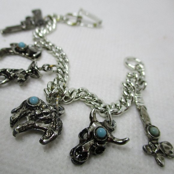 South Western Charm Bracelet Turquoise Cabochon Western Charm Bracelet Southwest - Picture 2 of 10